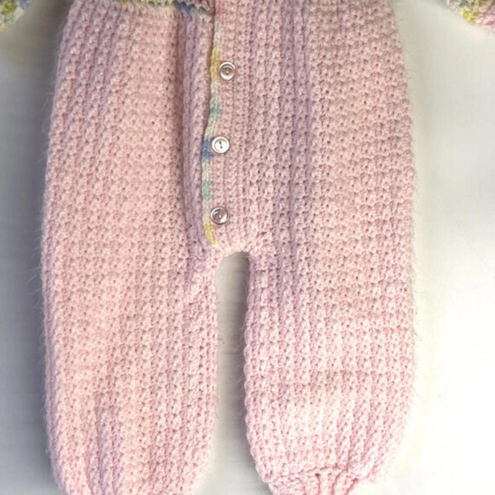 Vintage Handmade Baby Girl Pink Knit Bubble Romper Long Sleeve One Piece - Picture 3 of 6
